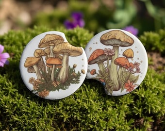 Juego de 2 posavasos con forma de hongo (7 cm) / Posavasos estilo cottagecore / Decoración de bosque con un toque de naturaleza / Regalo de hongos para amantes de la naturaleza
