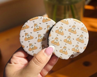 Ghost and Pumpkin Car Coasters Set of 2 | Neoprene Fall Car Accessories | Halloween Cup Holder Decor | Cute Spooky Gift for Her | Autumn Car