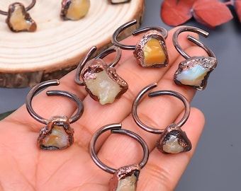 Adjustable Ethiopian Opal Copper Ring, Boho Electroformed Jewelry (10 Pcs Wholesale Lot)