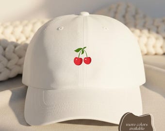 Embroidered Cherry Baseball Cap, Vintage Cherry Hat, Retro Baseball Cap, Fruit Lover Gift, Summer Headwear