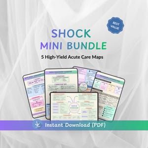 May include: A digital product bundle titled "SHOCK MINI BUNDLE" with 5 acute care maps. The image features a blue and green color scheme with the text "Instant Download (PDF)" and a "BEST VALUE" badge.