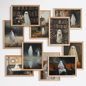 Printable Halloween Gallery Set, Cute Ghosts Prints, Fall Painting, Halloween Decor, Farmhouse Gallery Wall Set, Downloadable Prints