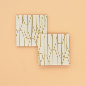 Gold Lines on White Minimal Simple Geometric Repurposed Tiles Ceramic Coasters image 2