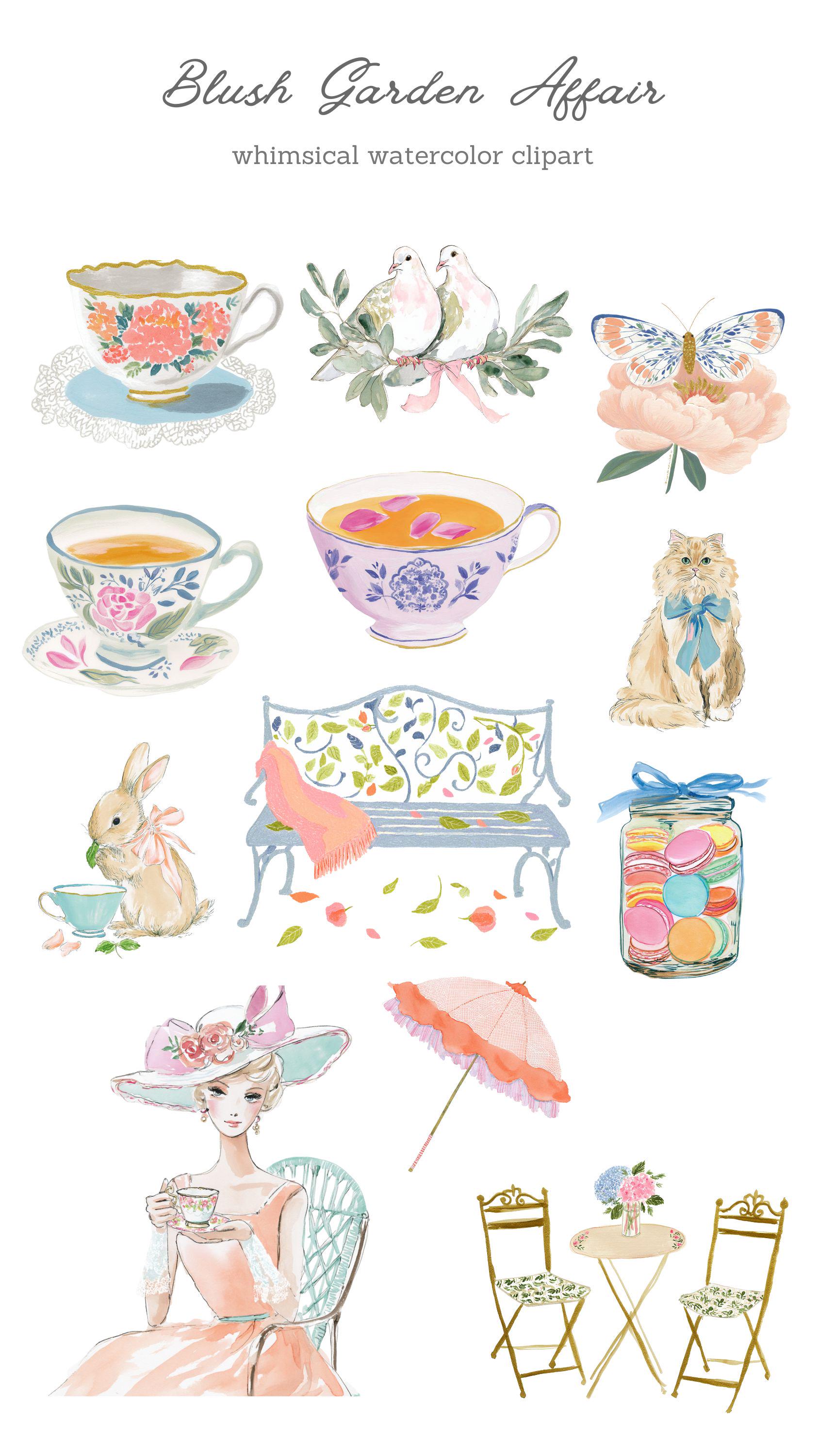 Vintage Tea Garden Clipart, Victorian Pastel Flowers and Floral Frames ...