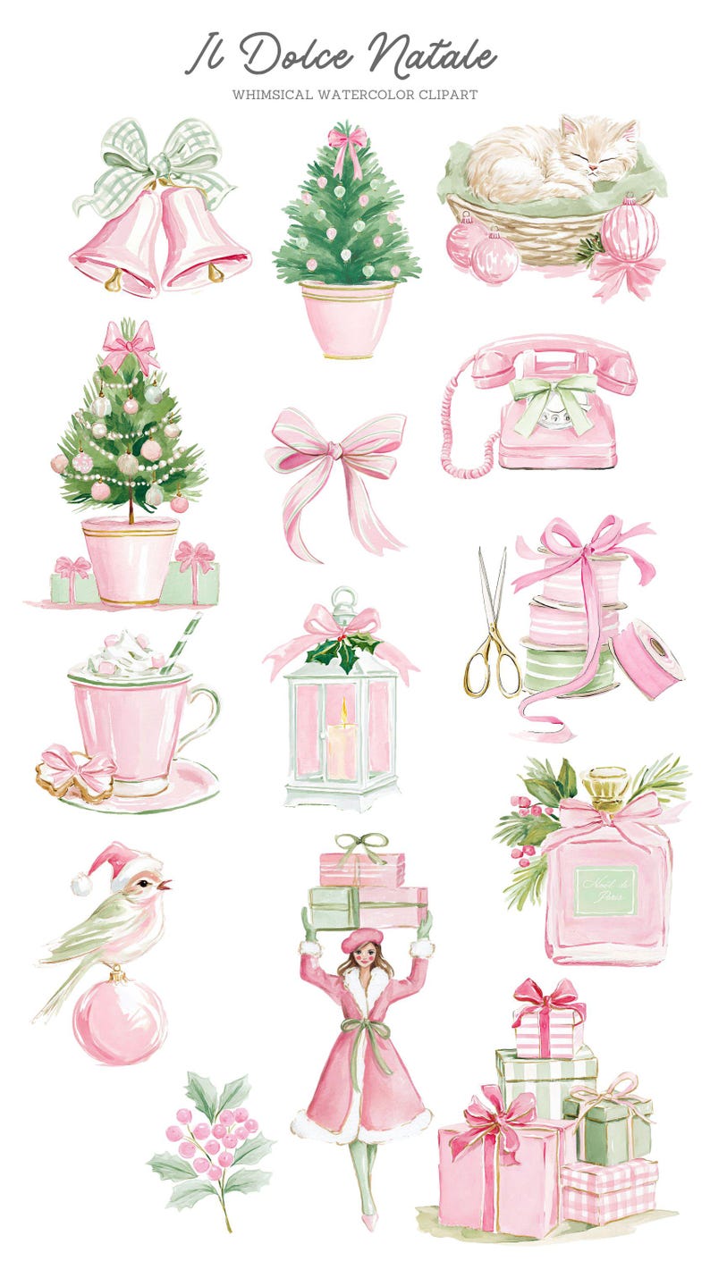 Preppy Pink Christmas Clipart: Retro Coquette Holiday Graphics (PNG ...