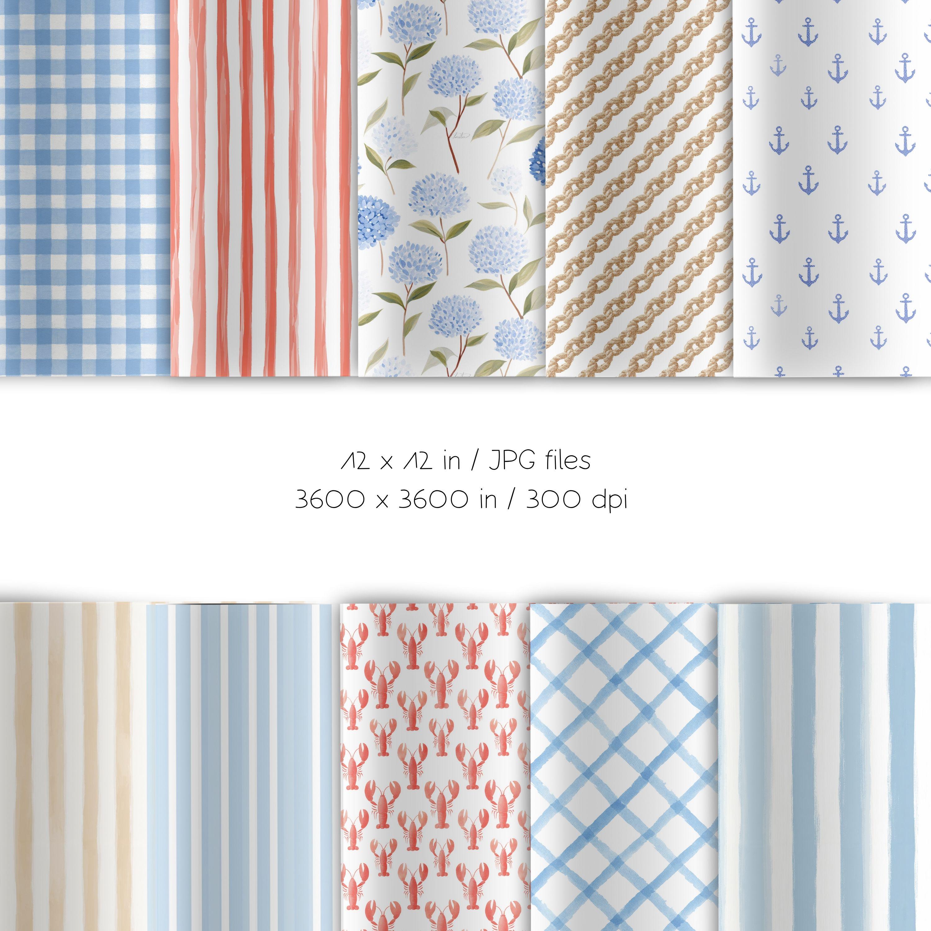 Hamptons Summer Seamless Patterns Coastal Preppy Stripes Backgrounds ...