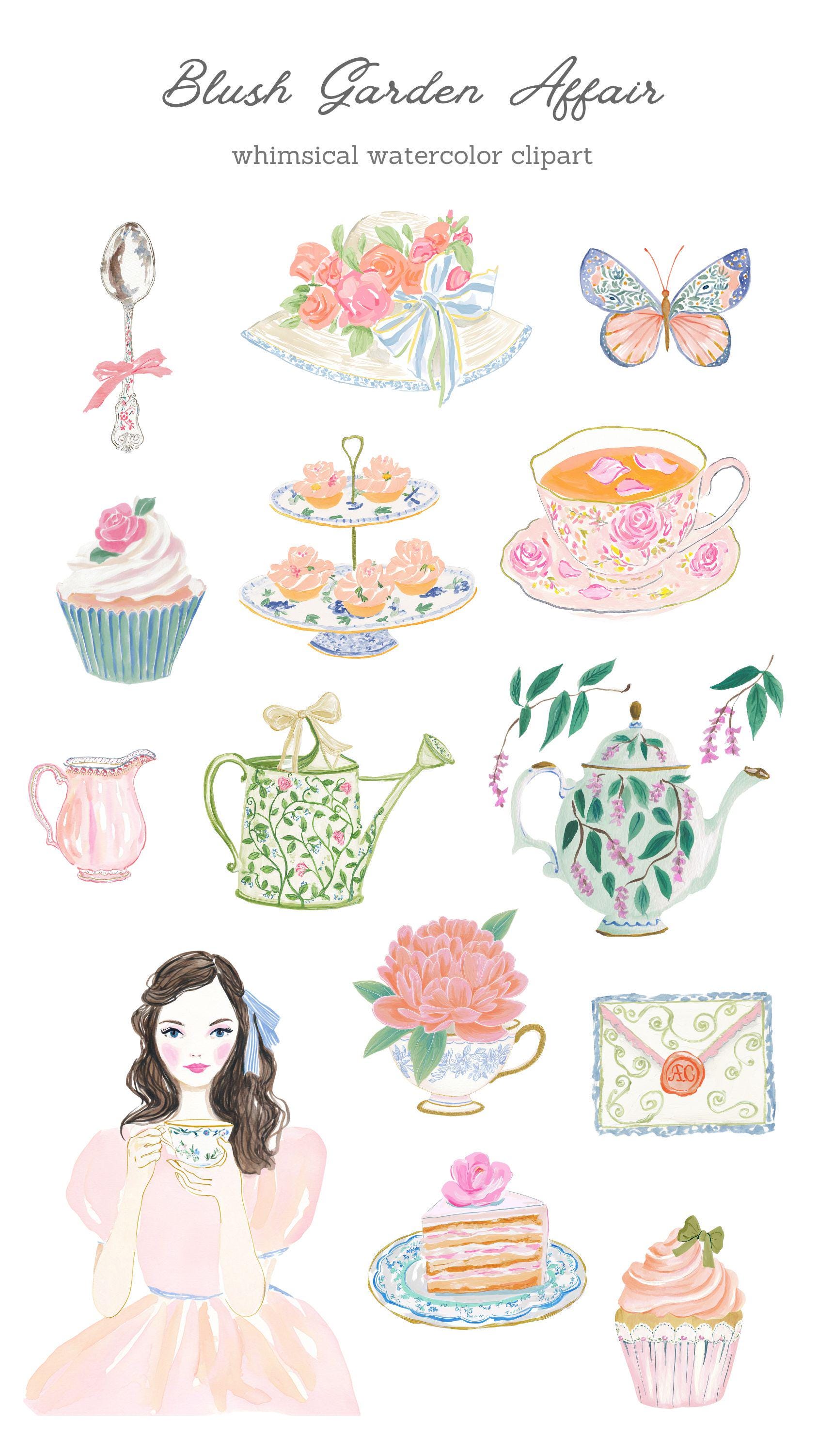 Vintage Tea Garden Clipart, Victorian Pastel Flowers and Floral Frames ...