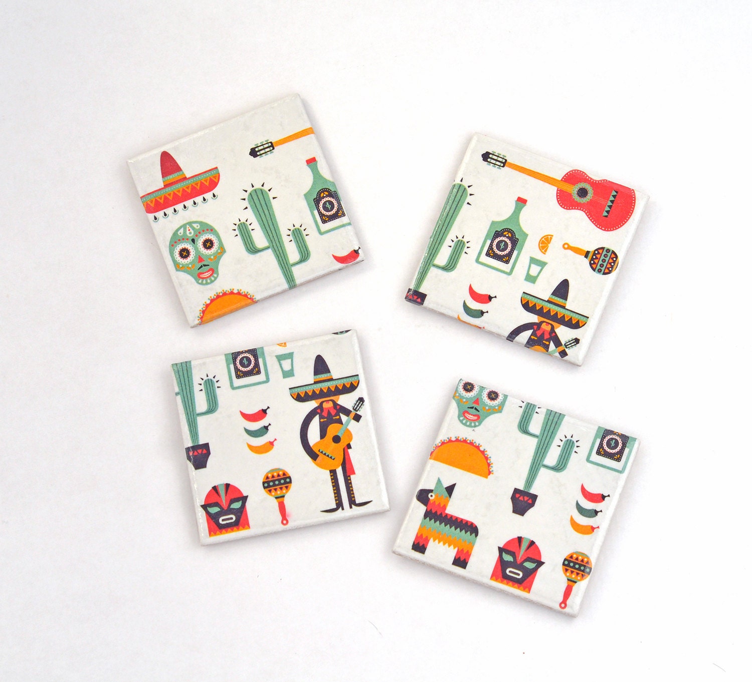 Mexico Inspired Coasters Mexican Illustration Cinco De Mayo Etsy