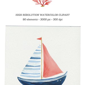 Preppy Coastal Clipart Watercolor Summer Retro Aesthetics Riviera Style Vacation Transparent PNG Commercial Use image 11
