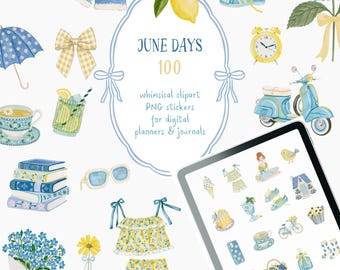 June Digital Stickers Summer Clipart Monthly Planners and Journals PNG Files Notability Goodnotes Stickers