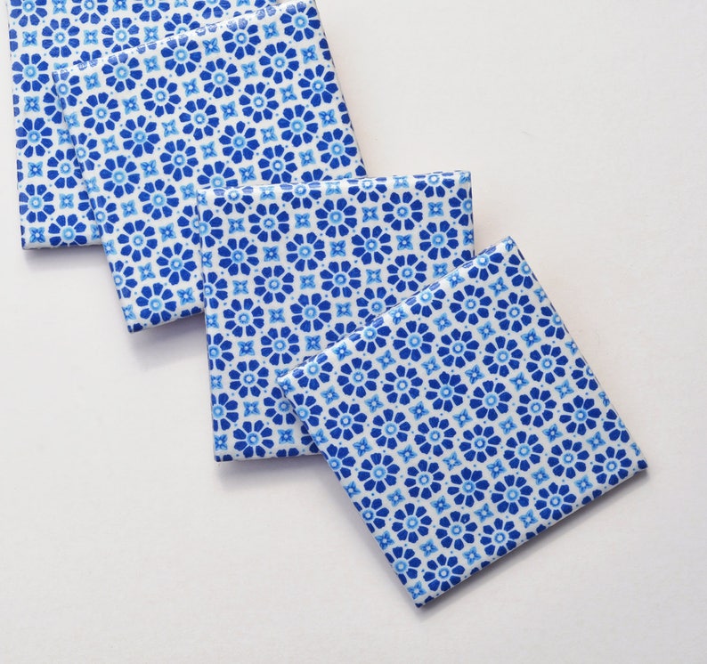 Mediterranean Tiles Coasters Ceramic Coasters Blue White Floor Etsy