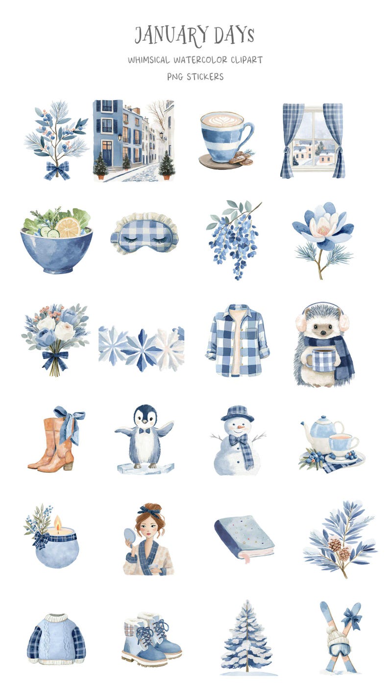 January Clipart Digital Stickers Goodnotes Cozy Winter Planners and ...