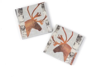 Beautiful Karibu Coasters Christmas Gift Winter Animal Silver Woodland Rustic Drink Tile Table Coasters