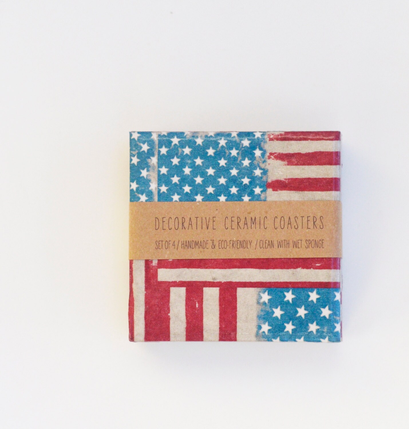 American Flag Ceramic Tile Coasters Grungy Version Rock Style Etsy