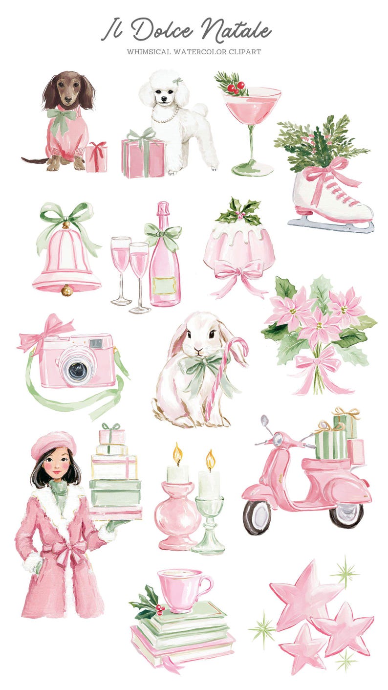 Preppy Pink Christmas Clipart: Retro Coquette Holiday Graphics (PNG ...