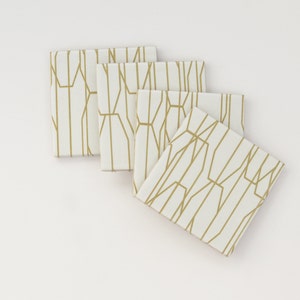 Gold Lines on White Minimal Simple Geometric Repurposed Tiles Ceramic Coasters image 4
