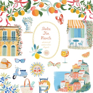 Dolce Vita Clipart, Aquarell Doodles Preppy Italienischer Sommer PNG Grafikdesign-Elemente (Kommerzielle Nutzung)