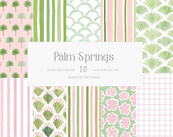 Palm Springs Summer Seamless Patterns Preppy Stripes Whimsical Retro Backgrounds Digital Papers Commercial Use