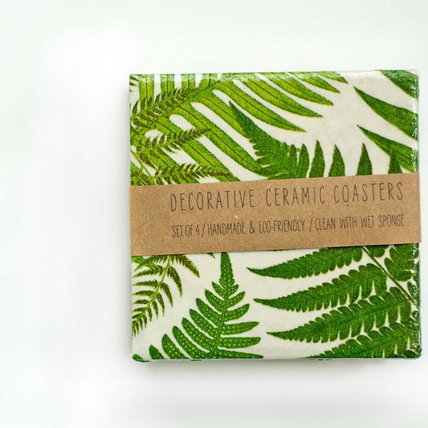 Bamboo and Ferns Ceramic Coasters, set of 4