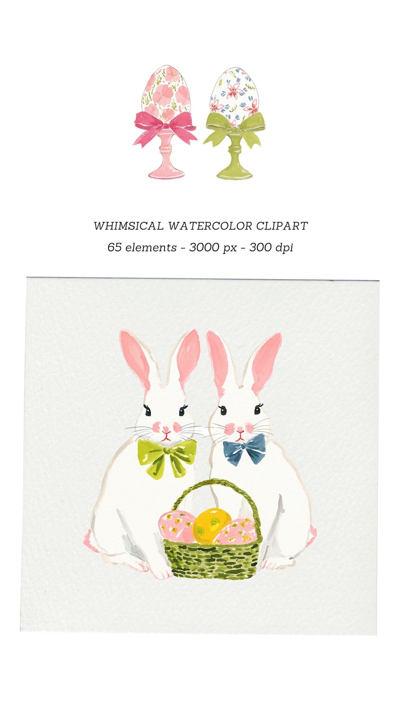 Easter Clipart Watercolor Eggs Bunnies Flowers Colorful Pastel Spring ...