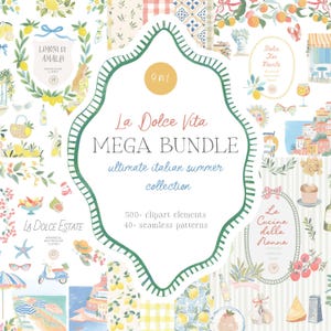 Dolce Vita Watercolor Clipart Bundle: Italian Summer Doodles (Commercial Use) image 1