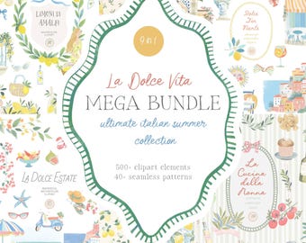 Dolce Vita Watercolor Clipart Bundle: Italian Summer Doodles (Commercial Use)