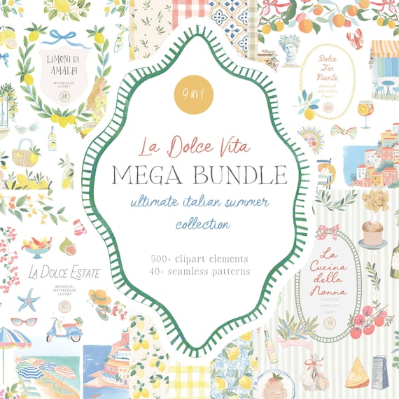 Dolce Vita Watercolor Clipart Bundle: Italian Summer Doodles (Commercial Use)