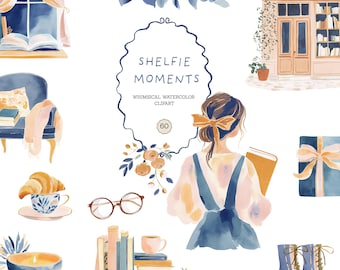 Bookish Girl Clipart: Cozy Book Lovers Graphics, Commercial Use PNG