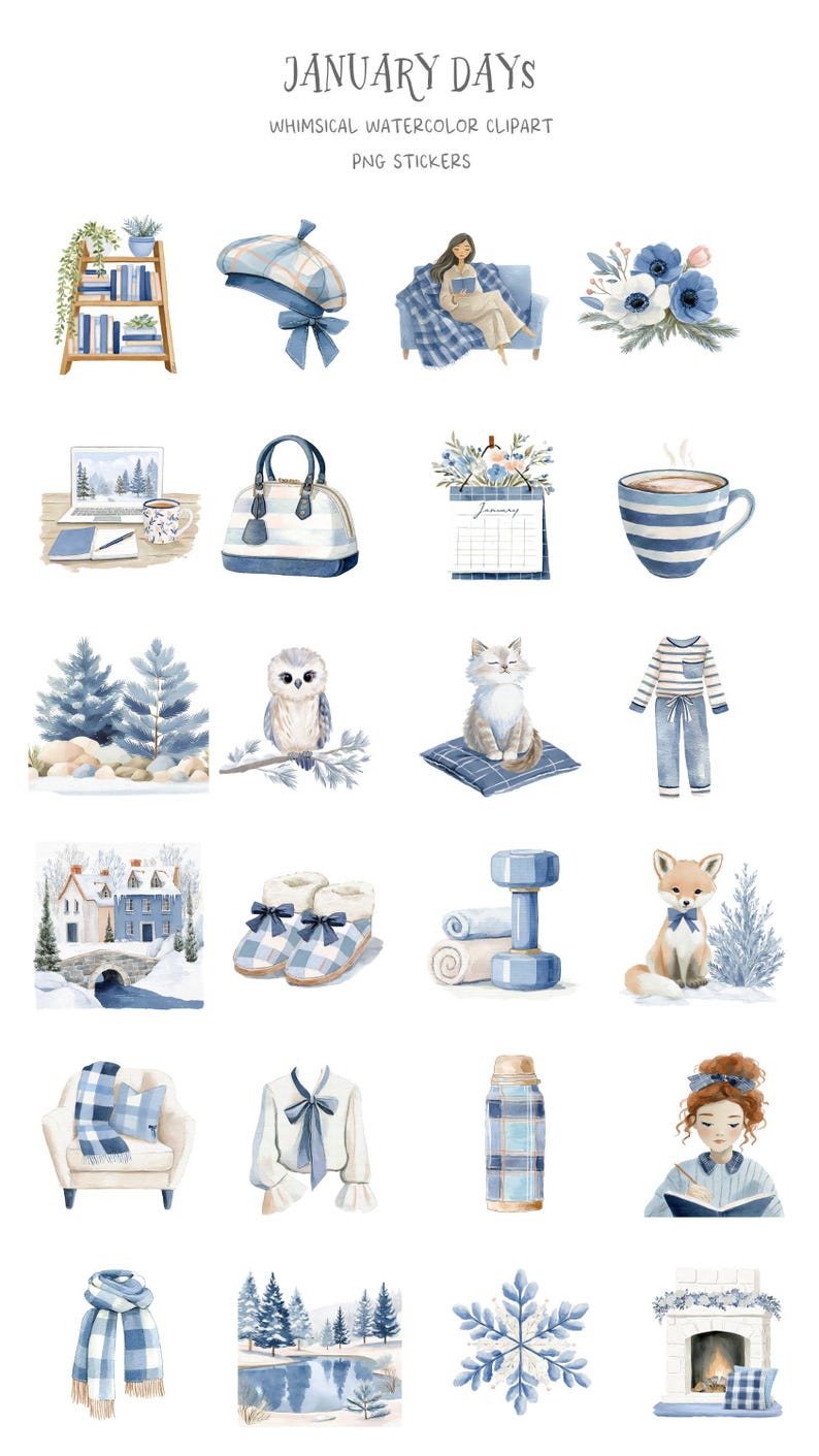January Clipart Digital Stickers Goodnotes Cozy Winter Planners and ...