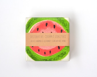 Pastèque Ceramic Coasters Fruit Summer Tile Drink Coasters