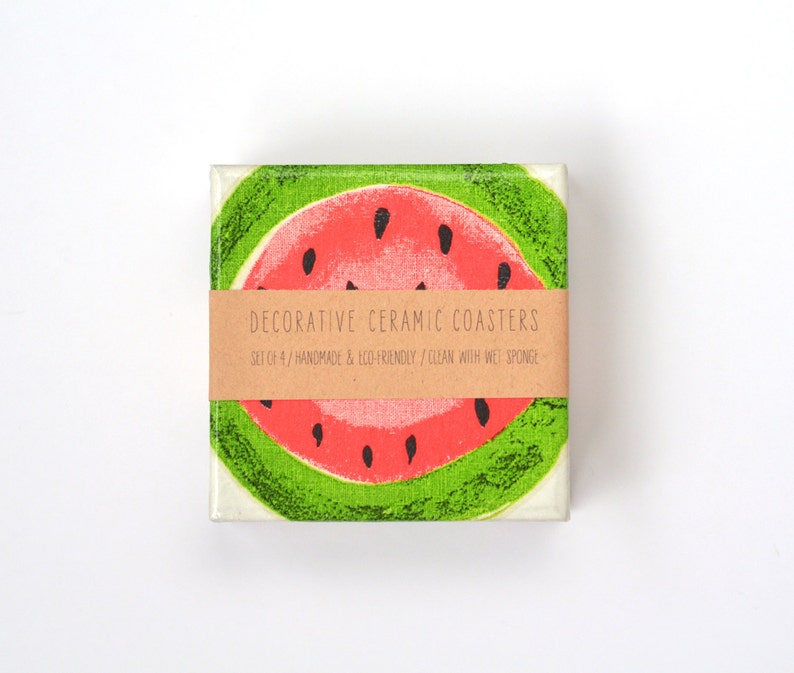 Watermelon Ceramic Coasters Fruit Summer Tile Drink Coasters image 1