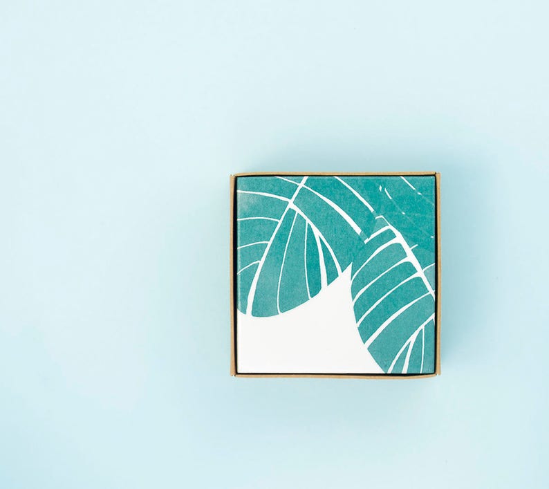 Ensemble de dessous de verre en céramique feuilles de palmier vert émeraude blanc botanique plante tropicale moderne minimaliste élégant décoratif meilleur cadeau pour elle image 5