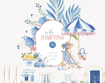Hamptons Summer Clipart Preppy Whimsical Coastal Grandmother Graphics Bachelorette PNG Commercial Use