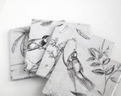 Ceramic Coasters Grey Coasters Vintage Birds Charcoal Grey Elegant Coasters, set of 4