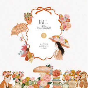 Floral Fall Clipart, Autumn Watercolor Florals, Cozy Seasonal PNG, Pumpkin Botanical Graphics, Preppy Cottagecore Graphics Commercial Use