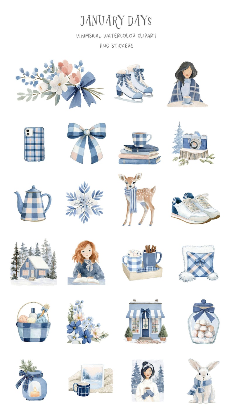 January Clipart Digital Stickers Goodnotes Cozy Winter Planners and ...