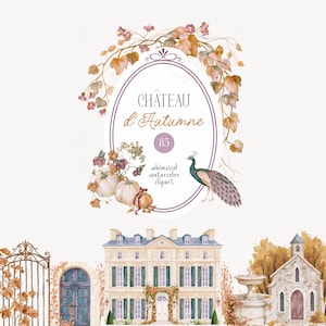 Preppy Vintage Höst Clipart Akvarell Fransk Landsbygd Preppy Höst Skördeblommor Ramar Chateaucore Transparent PNG Kommersiell Licens