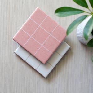 Simple Grid Ceramic Coasters Minimal Linen Rose Pink or White Modern Style Ceramic Tile Coasters Hostess Gift