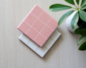 Simple Grid Ceramic Coasters Minimal Linen Rose Pink or White Modern Style Ceramic Tile Coasters Hostess Gift