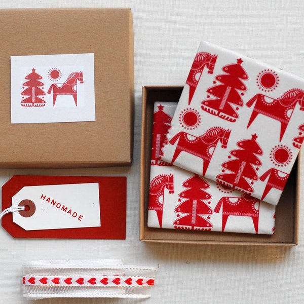 Ceramic coasters, Red and White Christmas, set of 2, FREE SHIPPING