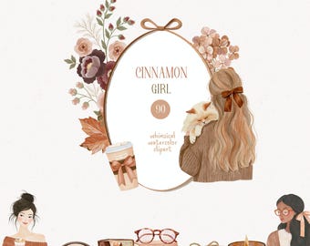 Cozy Fall Clipart Preppy Autumn Watercolor Vintage Retro Coquette Coffee Transparent PNG Commercial License