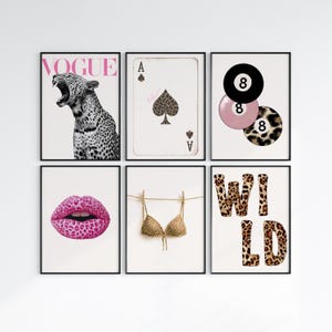 Pink Leopard Print Set: Coquette Dorm Decor, Retro Wall Art (Digital Download)