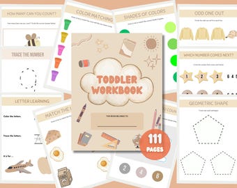 Toddler Workbook | Early Learning Printable | Montessori Activities | Preschool Homeschool Resources |Tracing, Counting, Matching, Shapes