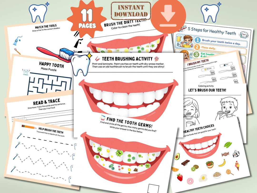 Dental Hygiene Worksheets for Kids Ages 3–6 | Tooth Brushing Activities ...