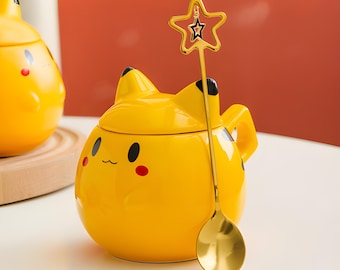 Taza de cerámica con adorno de Pikachu: 320 ml, regalo de anime inspirado en Pokémon