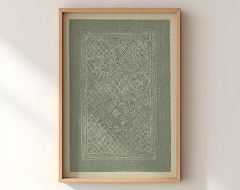 Vintage Tapestry Pattern Print: Green Wall Art Decor (Digital Download)
