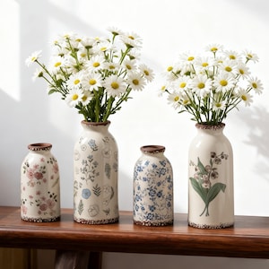 Handmade Rustic Retro Floral Ceramic Vase, Neutral Colorful Home Decor, Artistic Pottery Ornament,Dried Flower Container, Housewarming Gifts