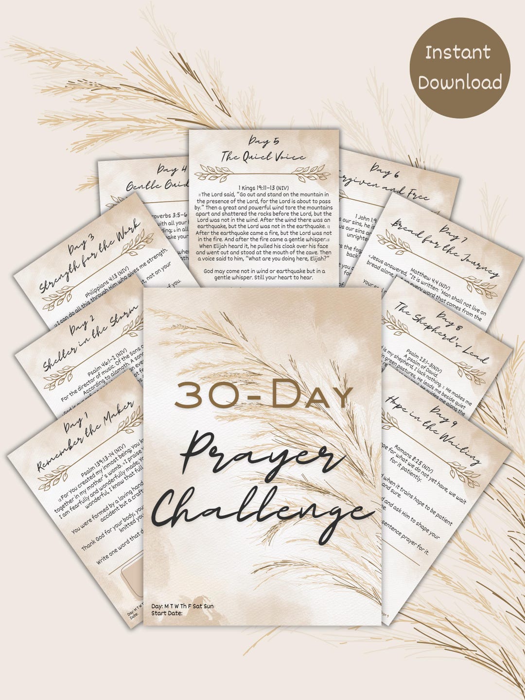 30 Day Prayer Challenge Printable With Daily Scripture, Micro-devotion ...
