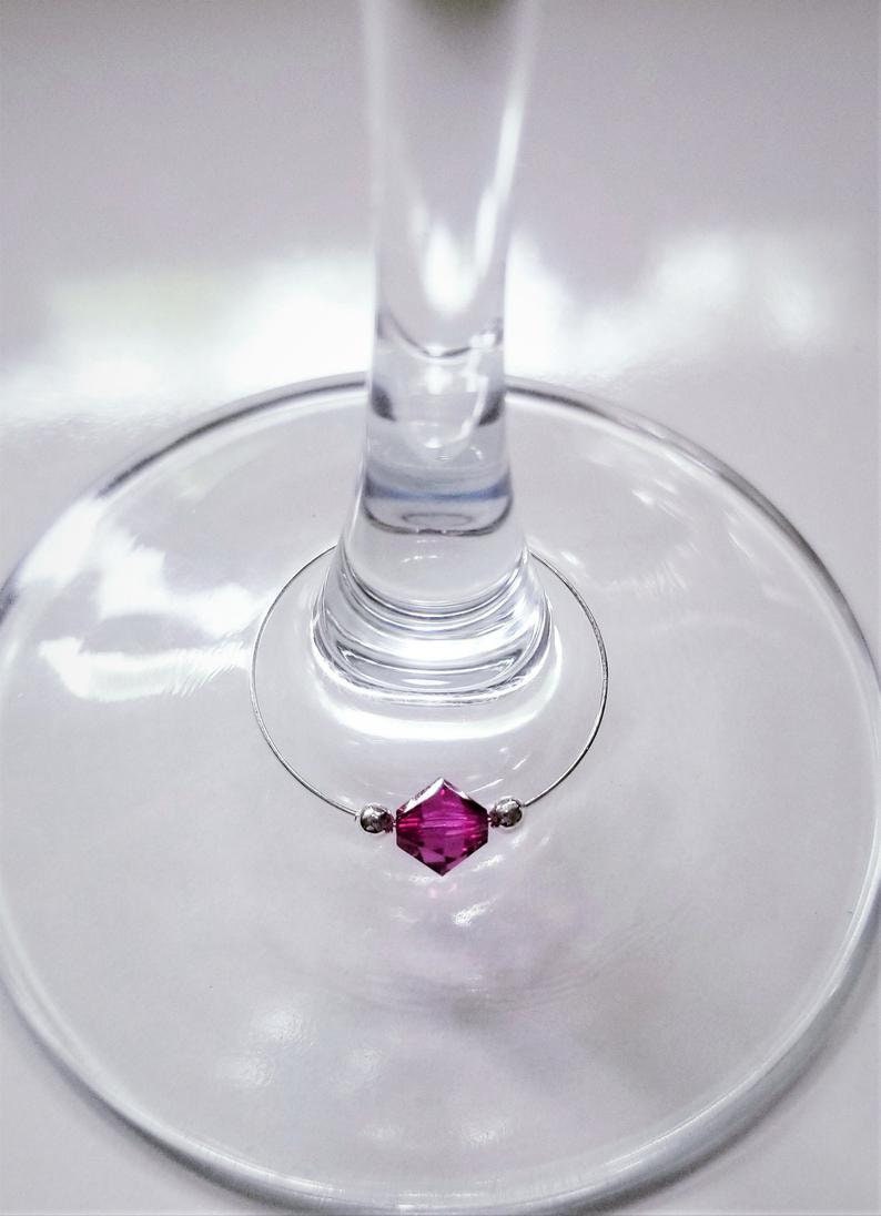 Premium Crystal Wine Glass Charms-Silver image 2