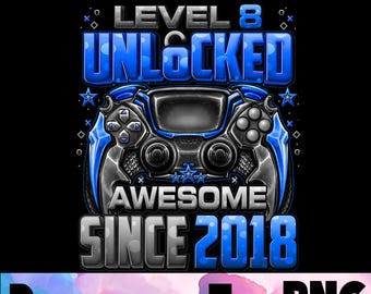 Livello 8 sbloccato Compleanno PNG, 8° compleanno ragazzo videogioco festa, download digitale.